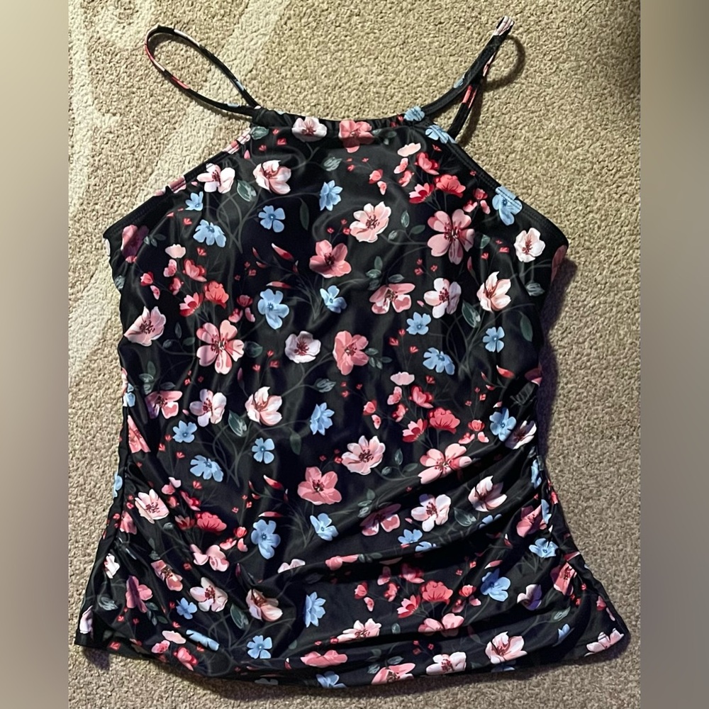 Floral Black Halter Tankini size Large